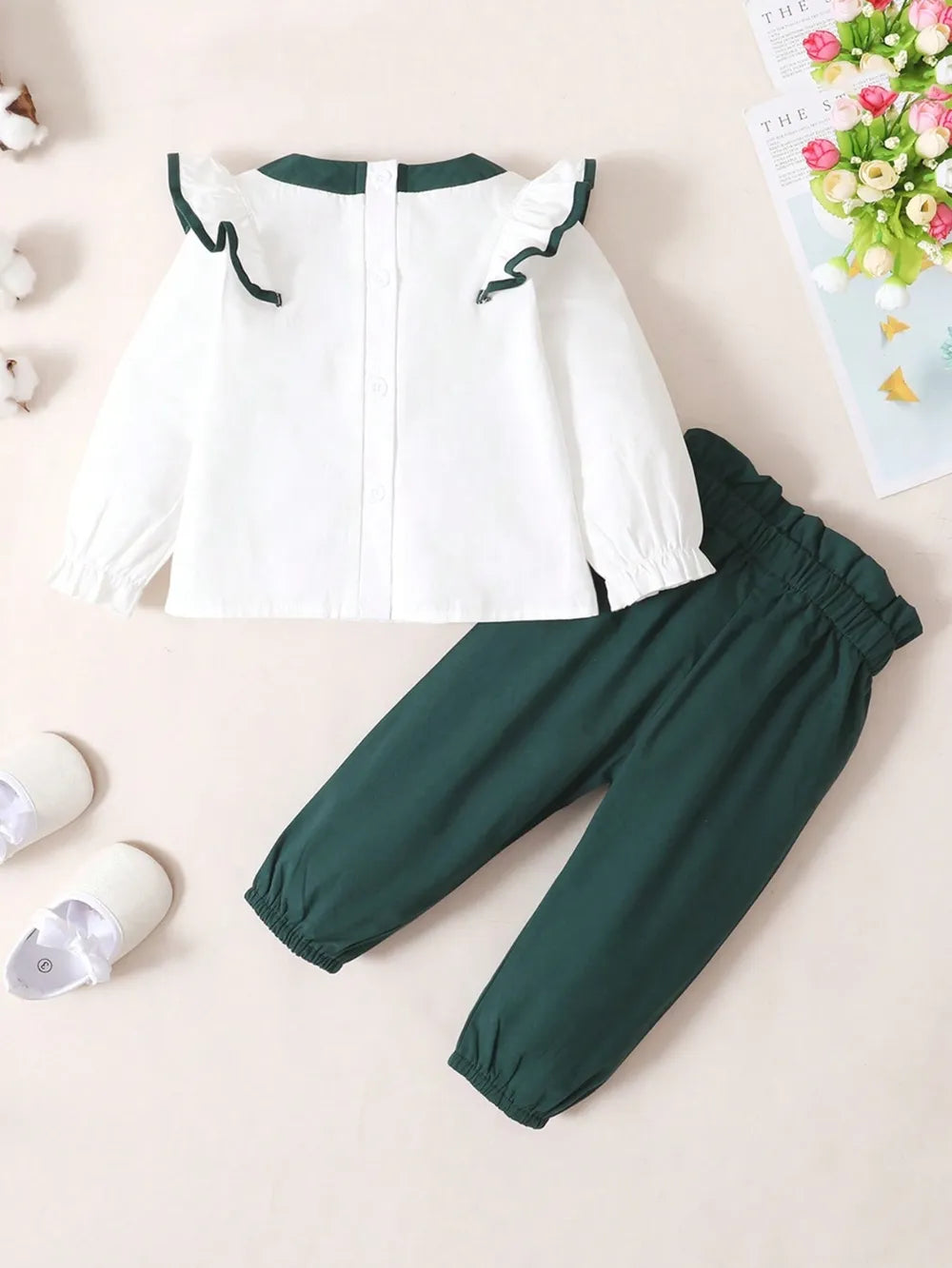 Children's Contrast Ruffled Top and Pants Set by Trendsi
