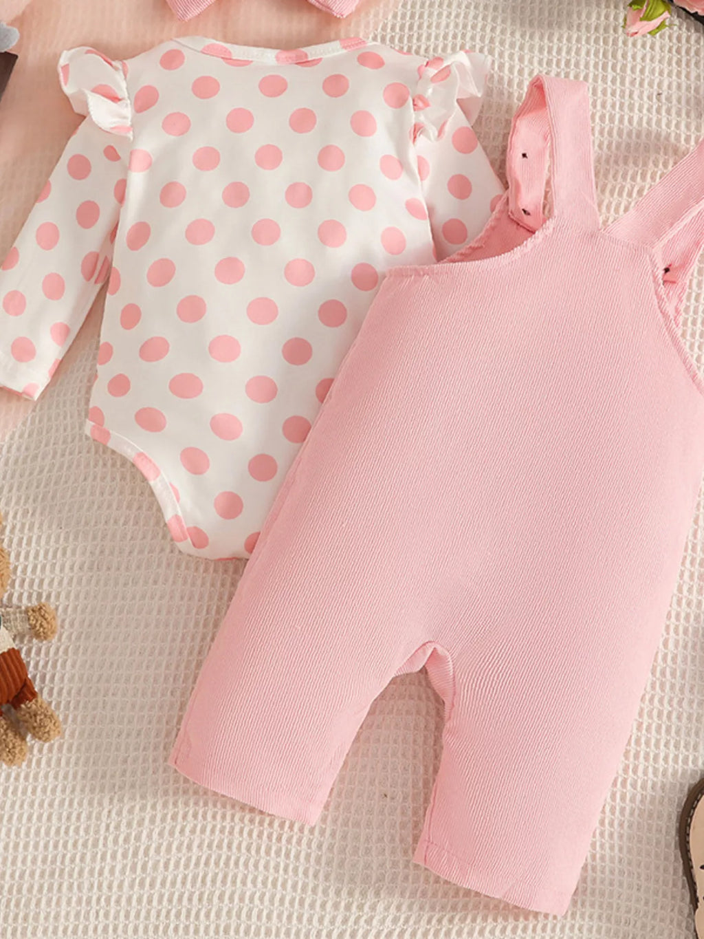 Children's Polka Dot Top and Overalls Set with Headband by Trendsi