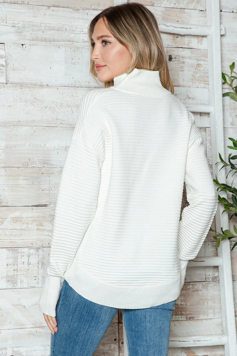Half Zip Long Sleeve Knit Top by Trendsi