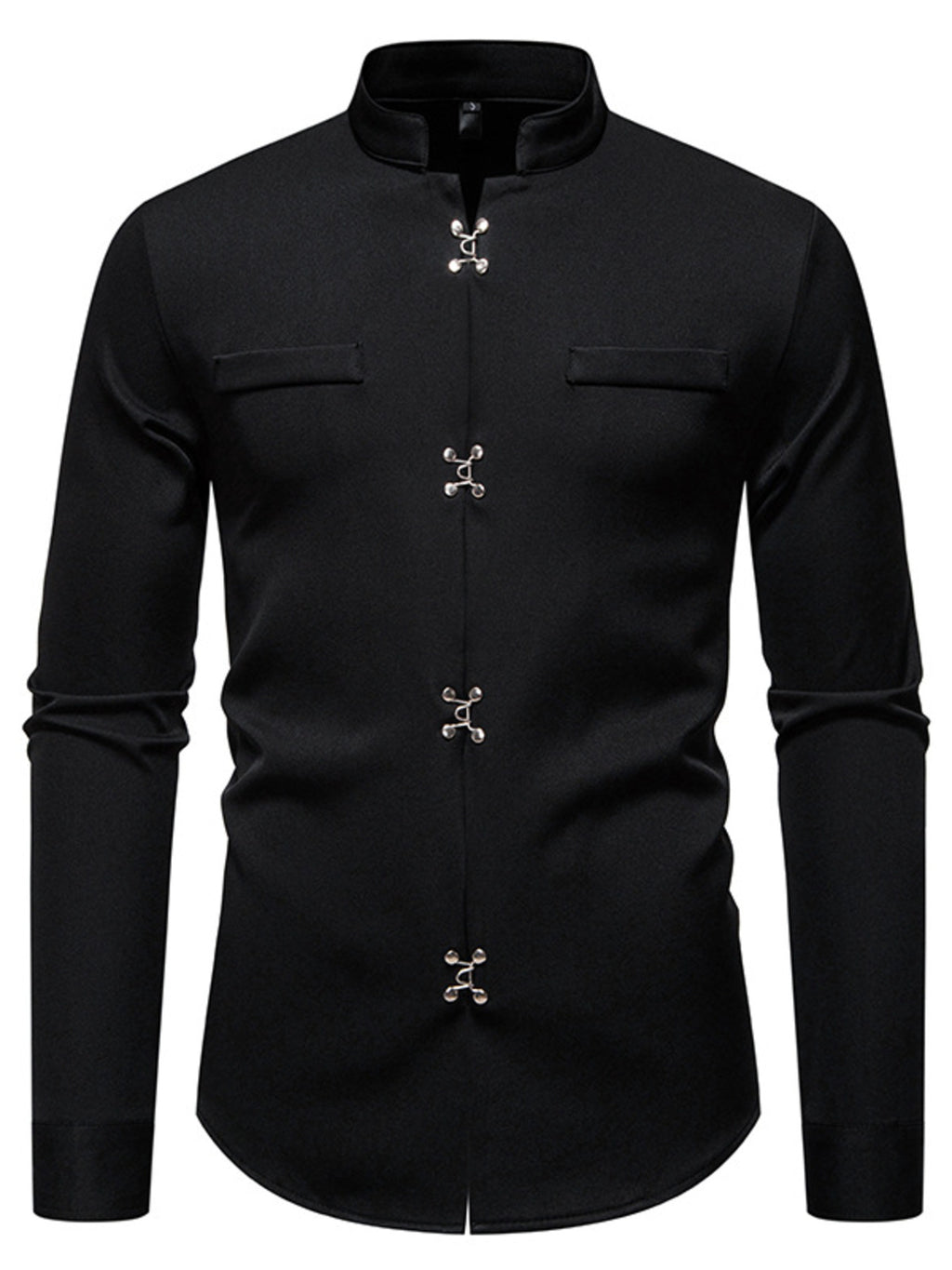 Men's Mandarin Collar Slim Fit Long Sleeve Shirt by Trendsi
