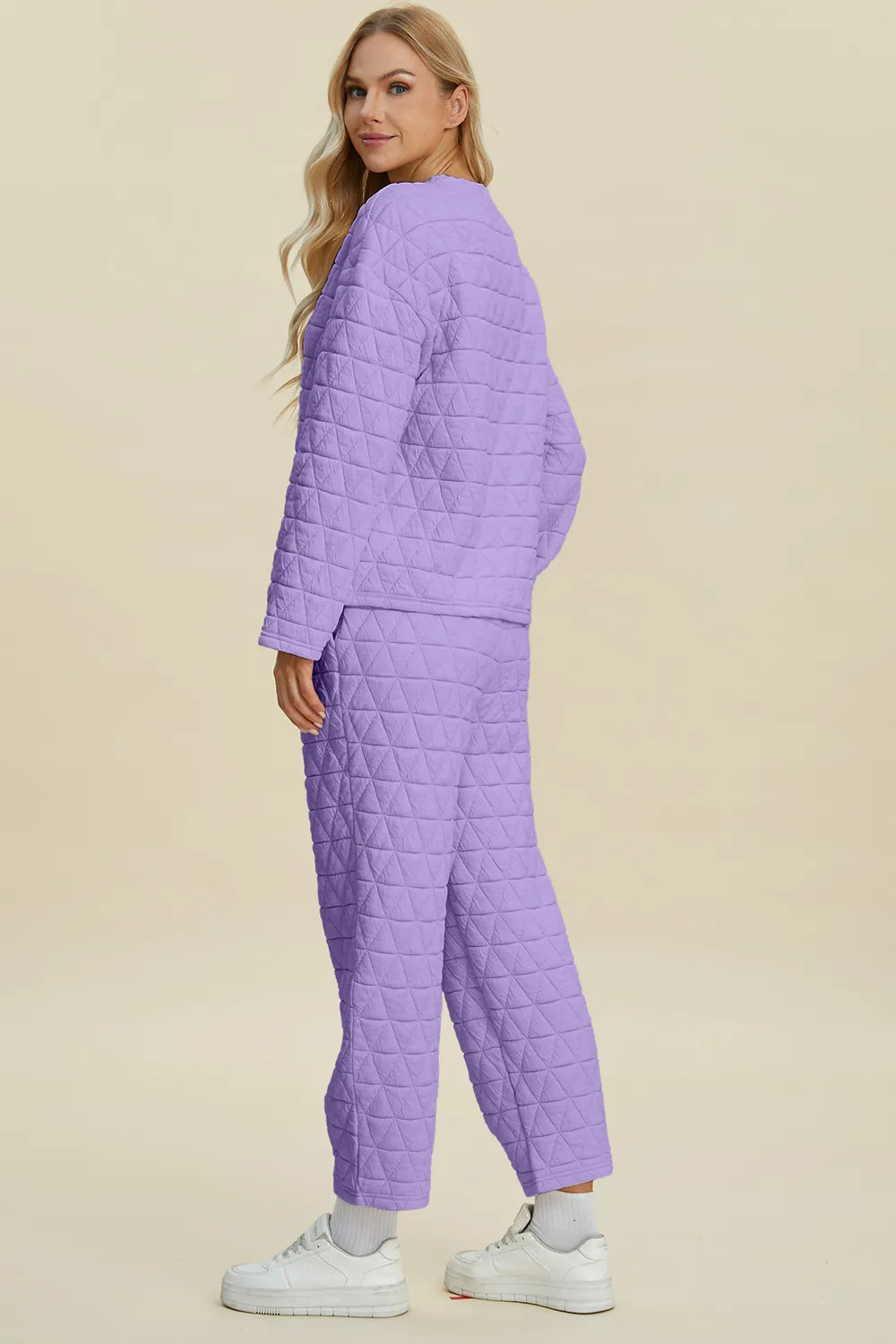 Double Take Full Size Texture Round Neck Long Sleeve Top and Pants Set by Trendsi