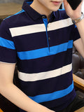 Men's Plus Size Striped Slim Fit Polo Shirt by Trendsi