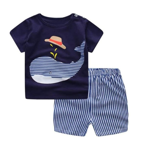 new children's summer children's clothing short-sleeved suit cotton boy girls small children cartoon summer two-piece by DC-THE CEO