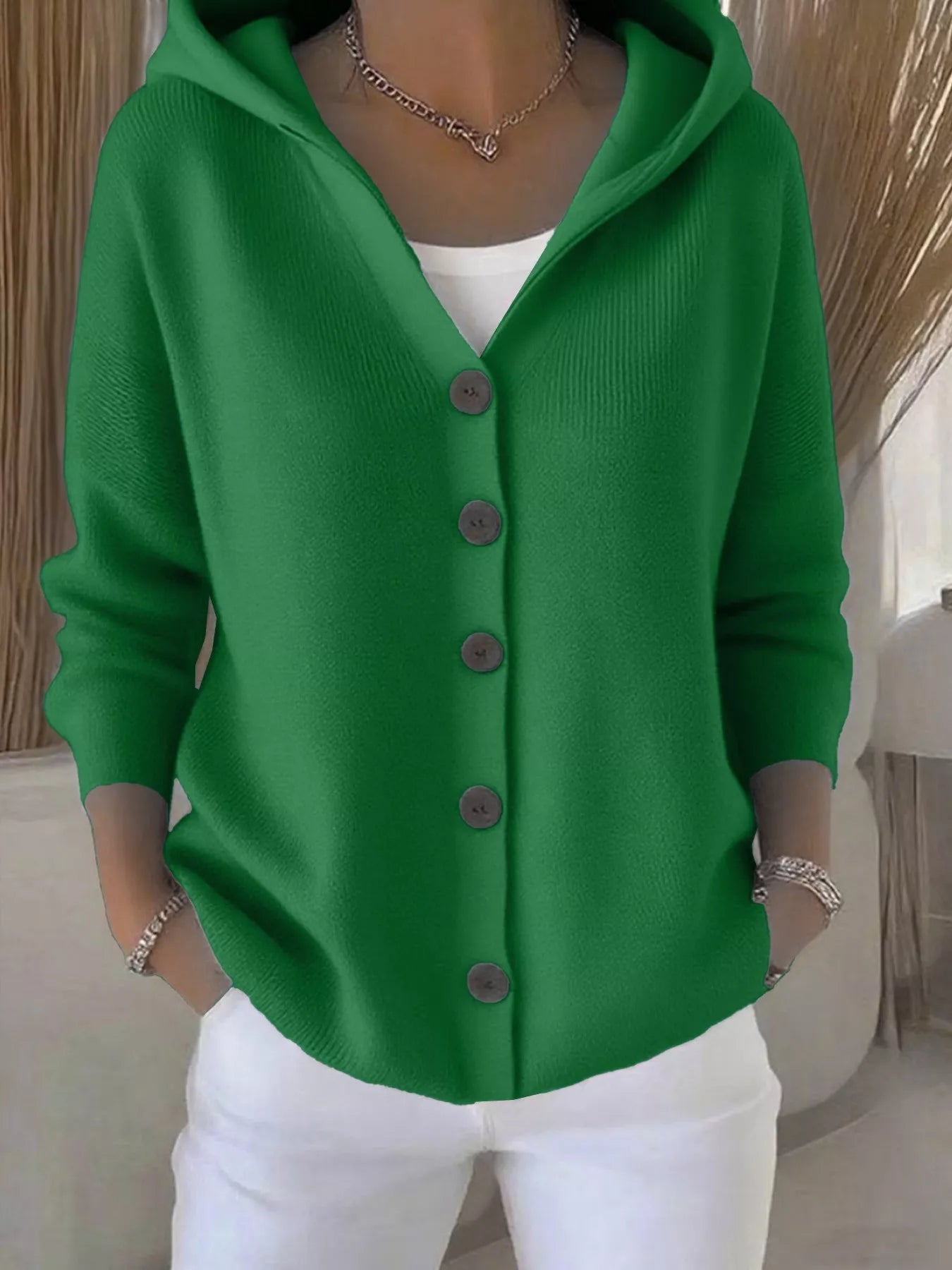 Full Size Hooded Button-Front Soft Knit Cardigan Plus Size by Trendsi