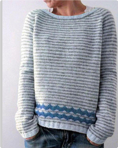 Women's Fashion Round Neck Multicolor Loose Leisure Pullover Knitwear Sweater by DC-THE CEO