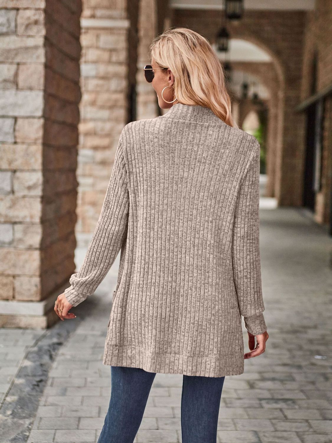 Open Front Cardigan with Pockets by Trendsi