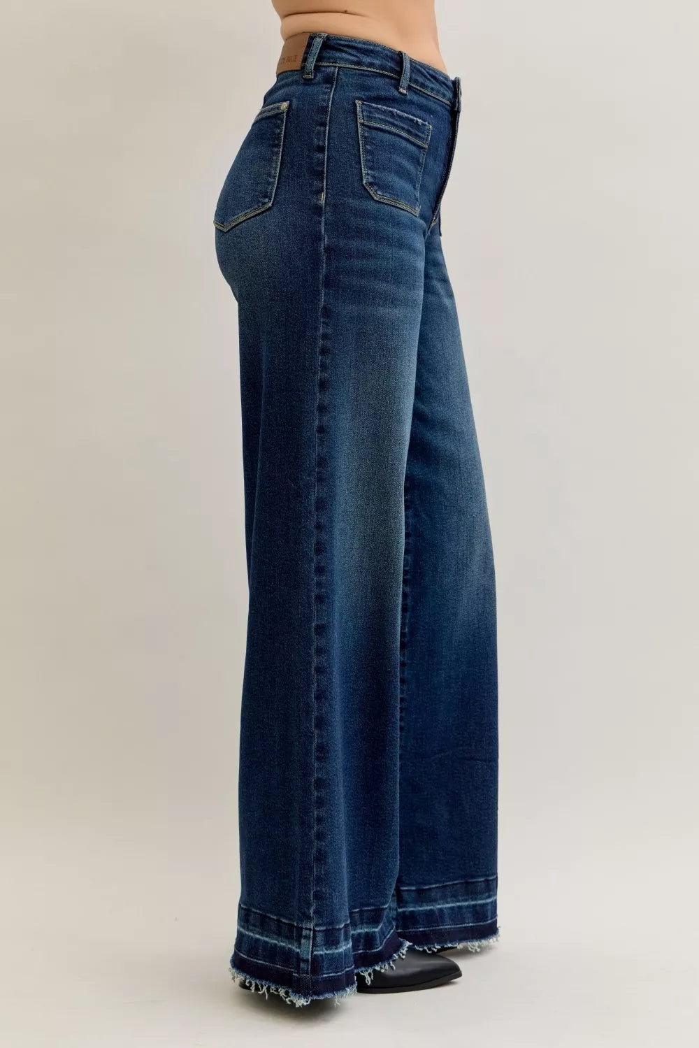 Judy Blue High Waist Palazzo Jeans with Front Patch Pockets by Trendsi