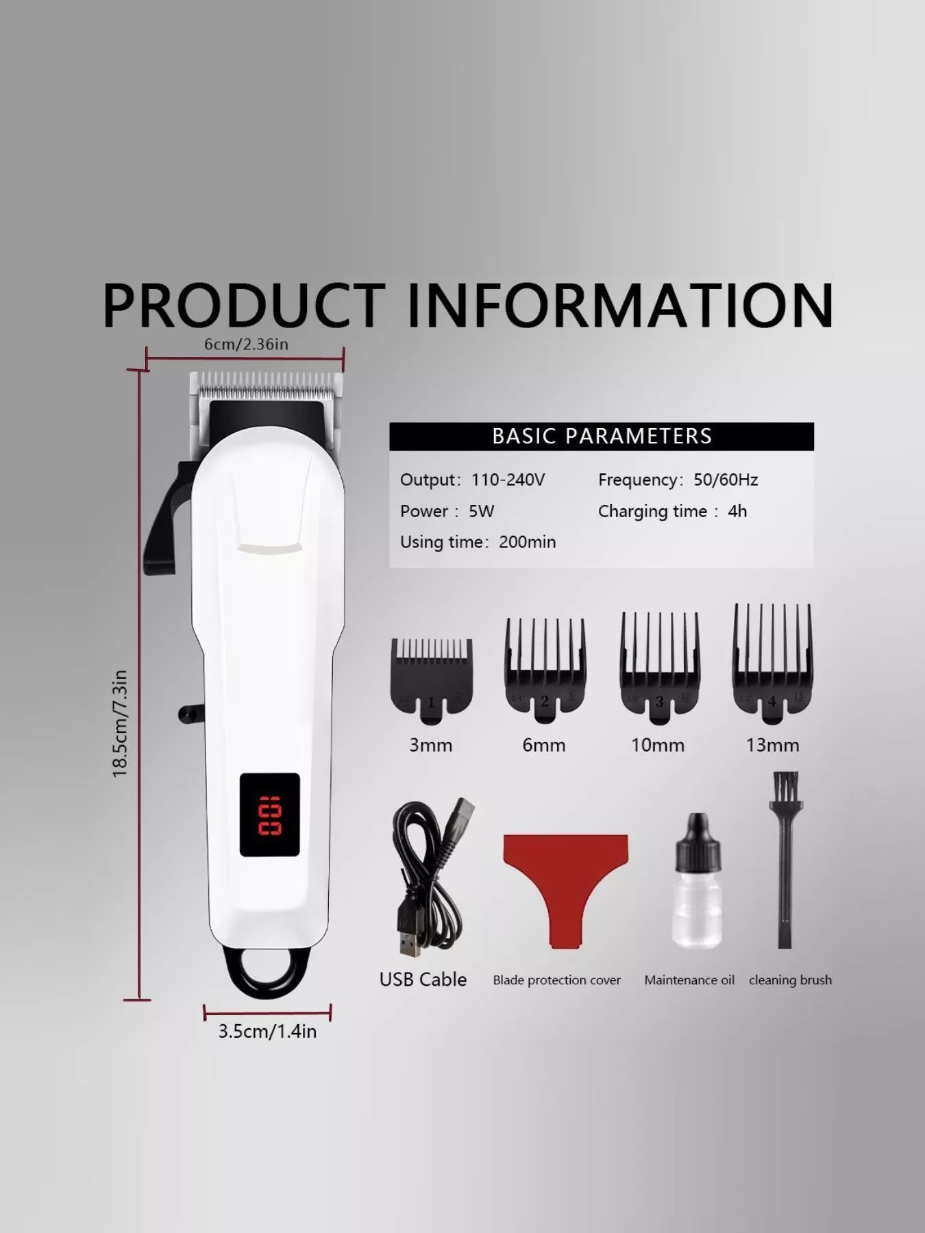 Cordless Hair Clipper with LED Display by Trendsi