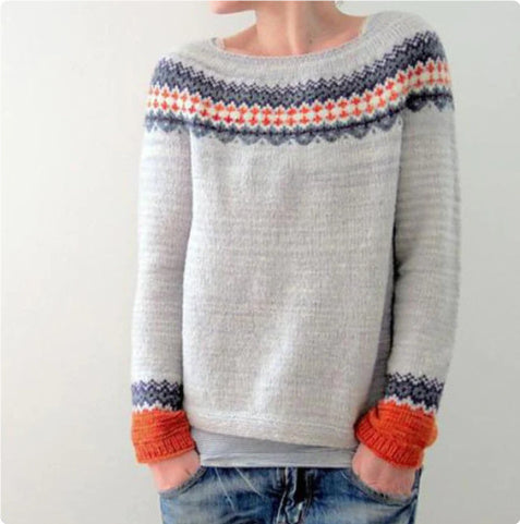 Women's Fashion Round Neck Multicolor Loose Leisure Pullover Knitwear Sweater by DC-THE CEO