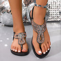 Rhinestone Toe Post Flats Sandals by Trendsi