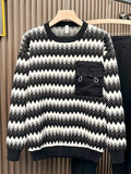Men's Plus Size Striped Round Neck Sweater by Trendsi