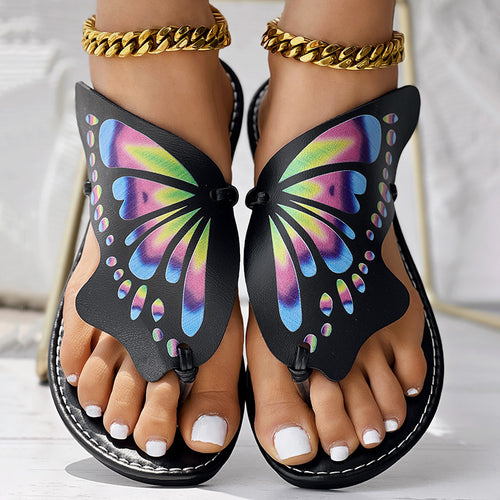 Butterfly Print Round Toe Flip Flops, Comfortable Summer Beach Shoes, Casual Women's Footwear, Perfect For Poolside And Daily Wear by DC-THE CEO