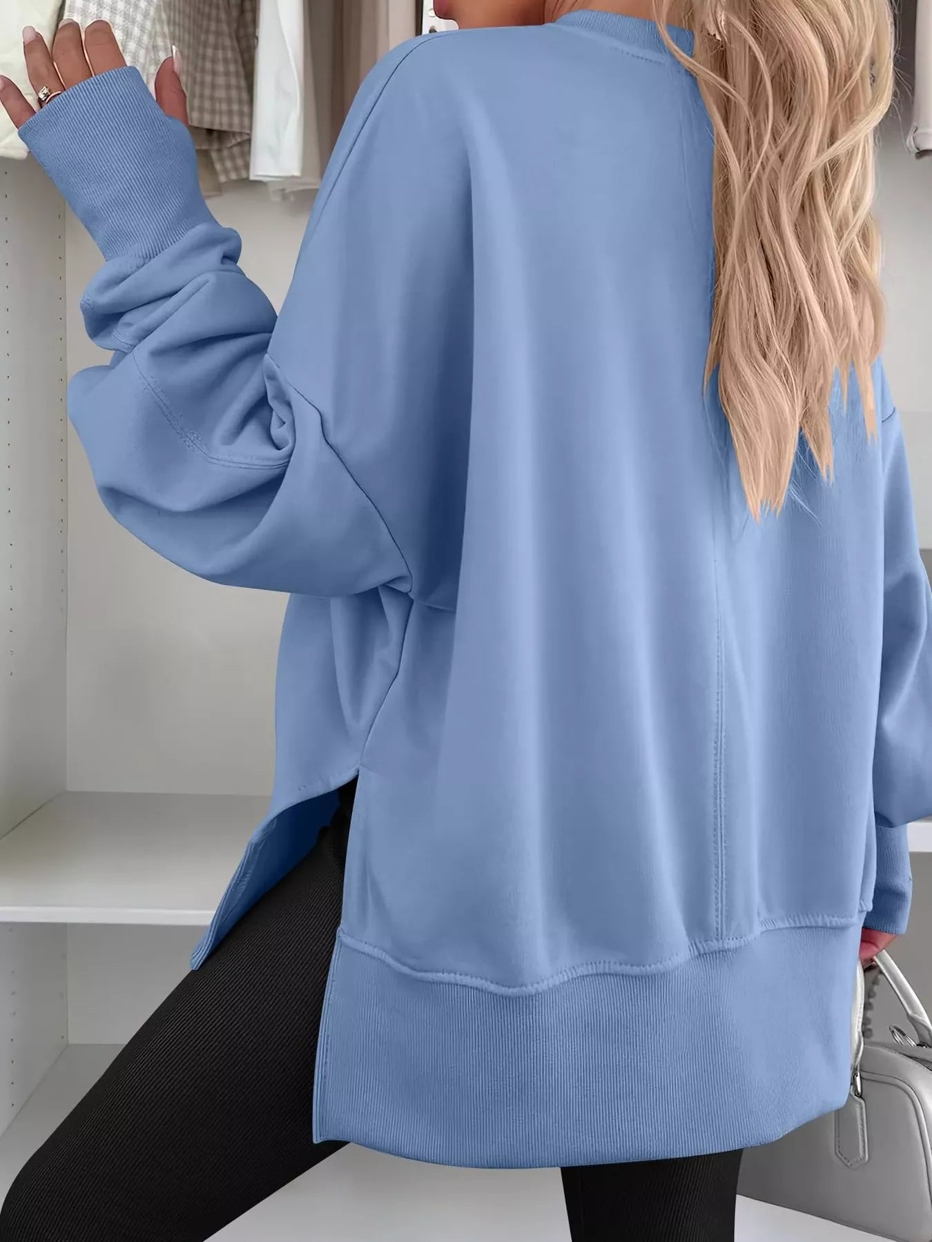 Side Slit Round Neck Long Sleeve Sweatshirt by Trendsi