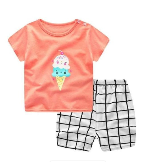 new children's summer children's clothing short-sleeved suit cotton boy girls small children cartoon summer two-piece by DC-THE CEO