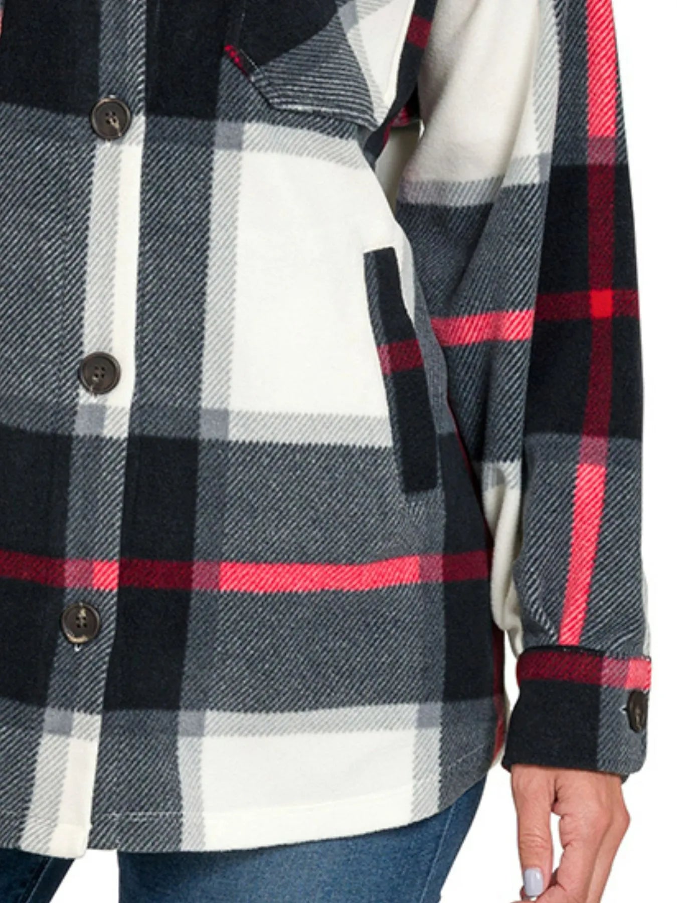 Zenana Oversized Plaid Fleece Shacket by Trendsi