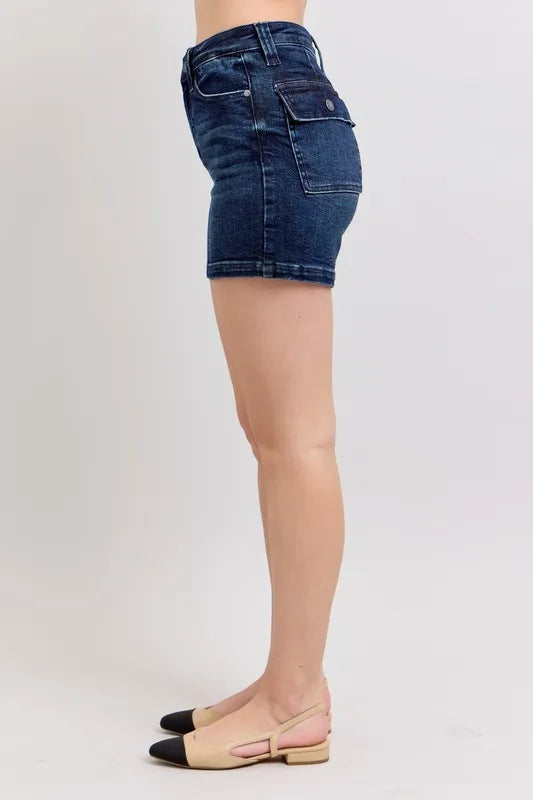 Judy Blue Full Size High Waist Back Flap Pocket Denim Shorts Plus Size by Trendsi