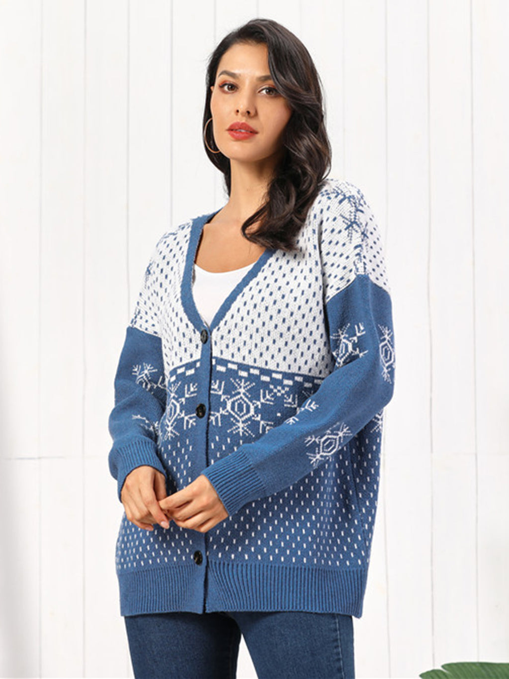 Snowflake Button Down Cardigan by Trendsi
