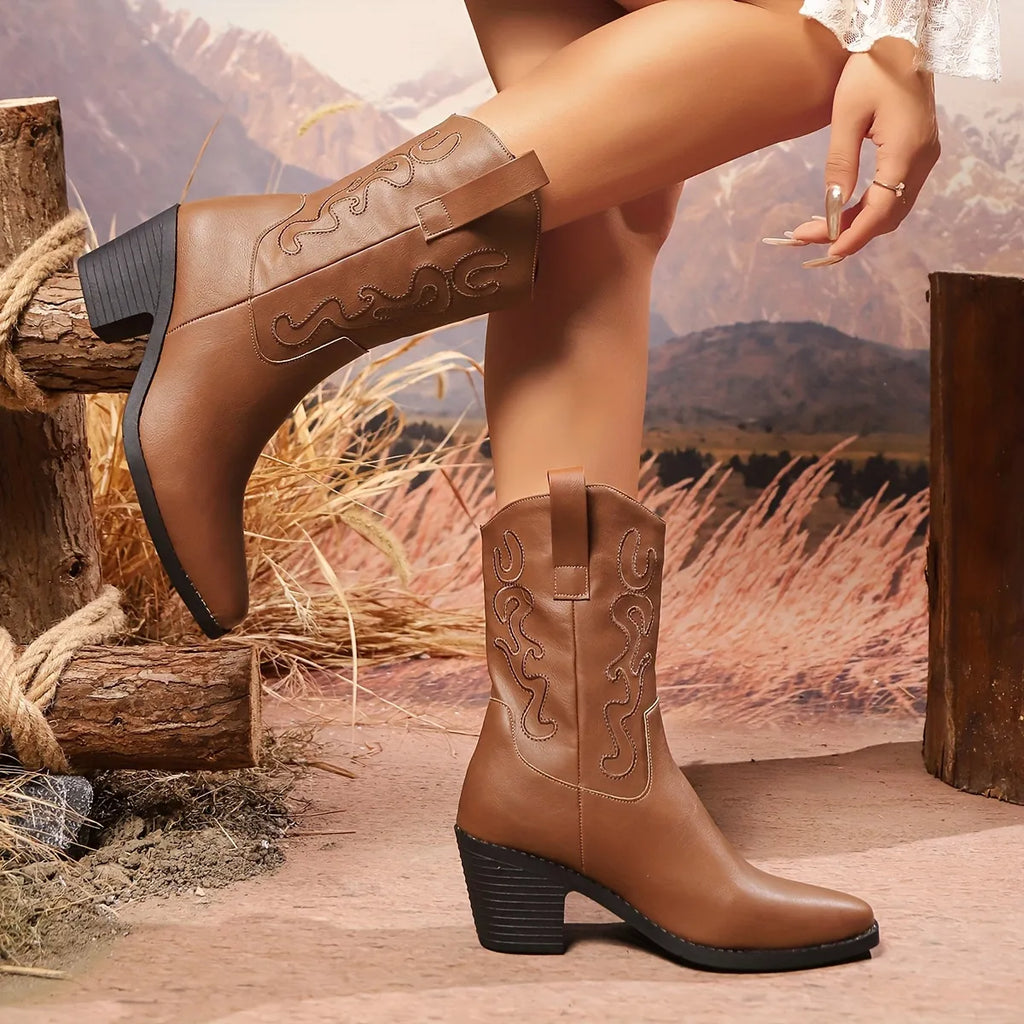Point Toe Block Heels Boots by Trendsi