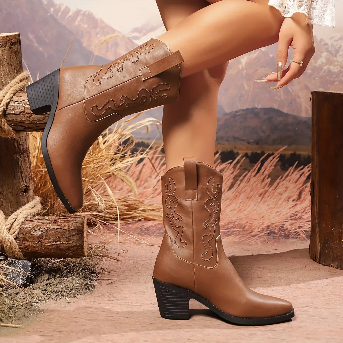 Point Toe Block Heels Boots by Trendsi