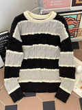 Men's Plus Size Striped Cable Knit Pullover Sweater by Trendsi