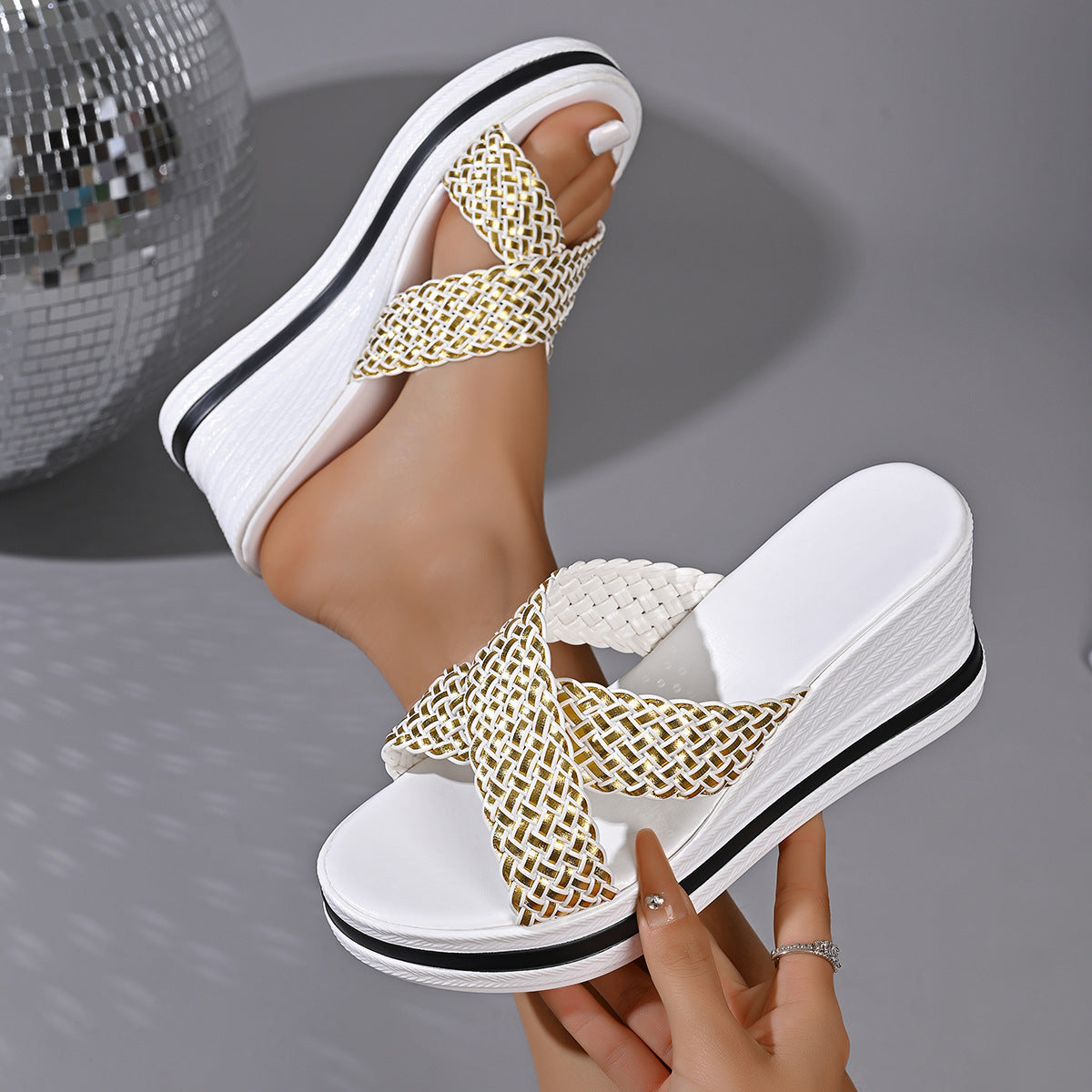 Woven Strap Wedge Sandals by Trendsi