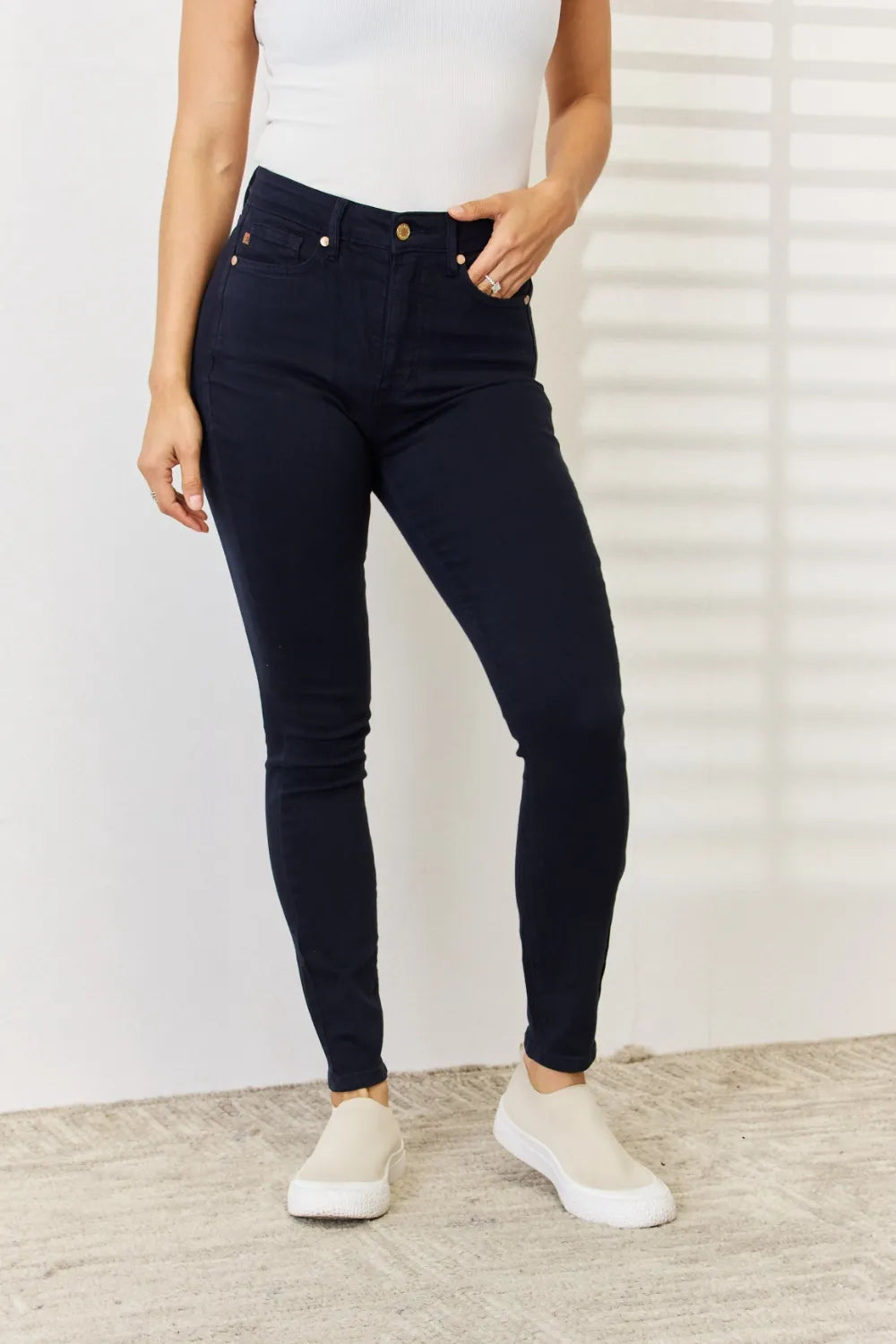 Judy Blue Full Size Garment Dyed Tummy Control Skinny Jeans by Trendsi