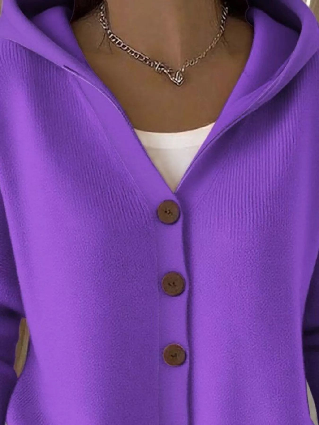 Full Size Hooded Button-Front Soft Knit Cardigan Plus Size by Trendsi