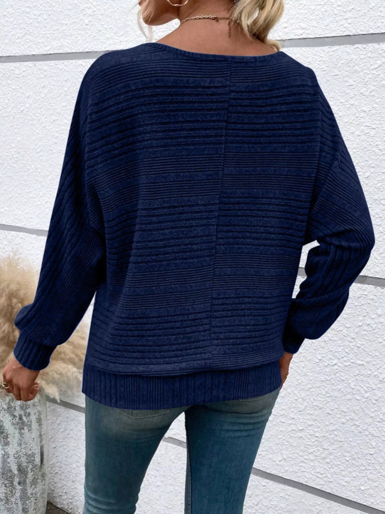 Ribbed Round Neck Long Sleeve Top by Trendsi