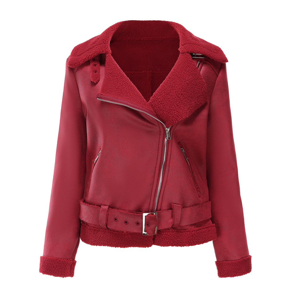 Women's Belt Turn-down Collar Coat by DC-THE CEO