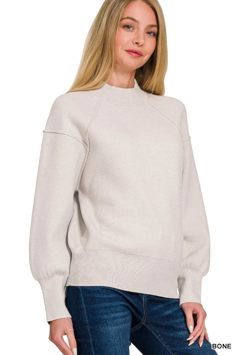 Zenana Viscose Mock Neck Exposed Seam Sweater by Trendsi