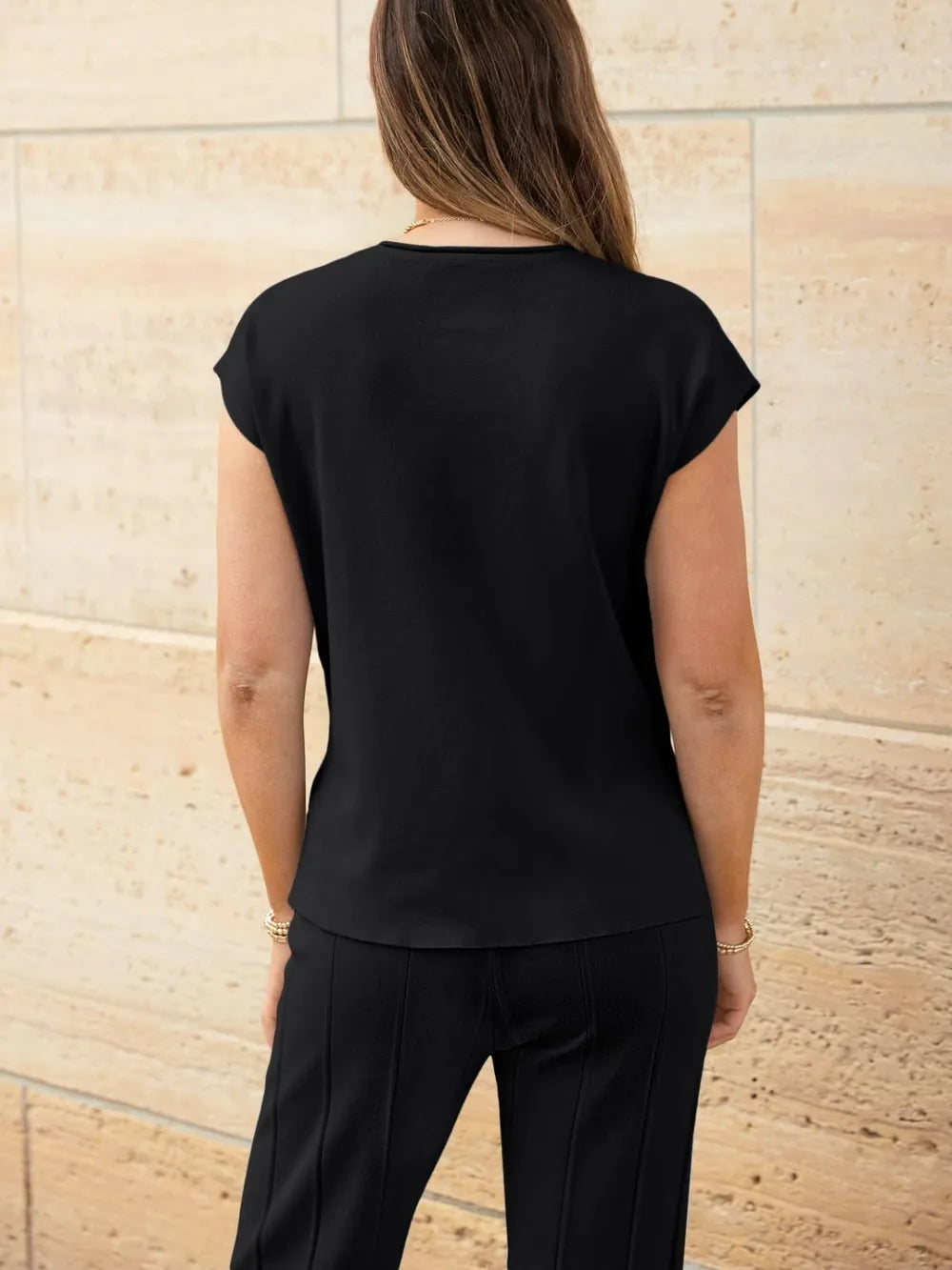 Round Neck Cap Sleeve Top and Pants Knit Set by Trendsi