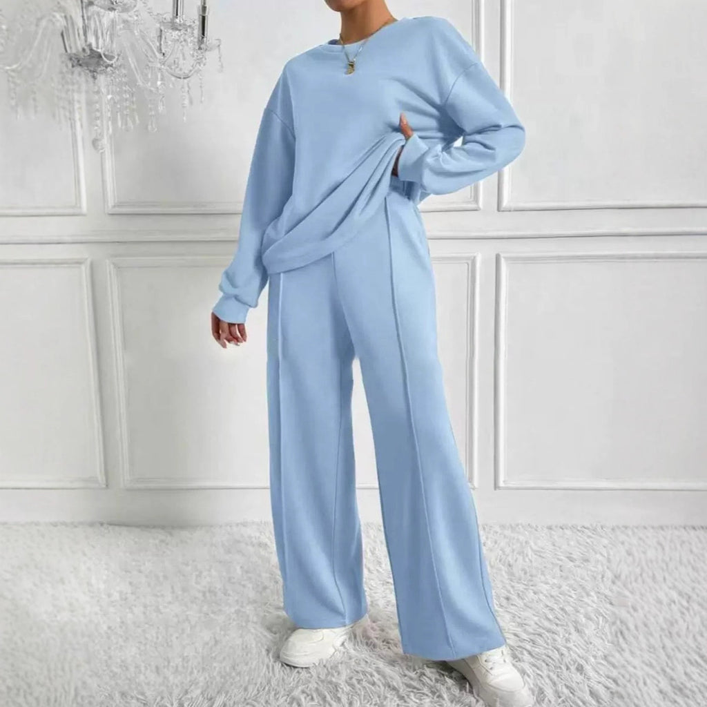 Women's Round Neck Long-sleeved Trousers Temperament Twinset by DC-THE CEO