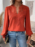 Swiss Dot Lace Detail Long Sleeve Blouse by Trendsi