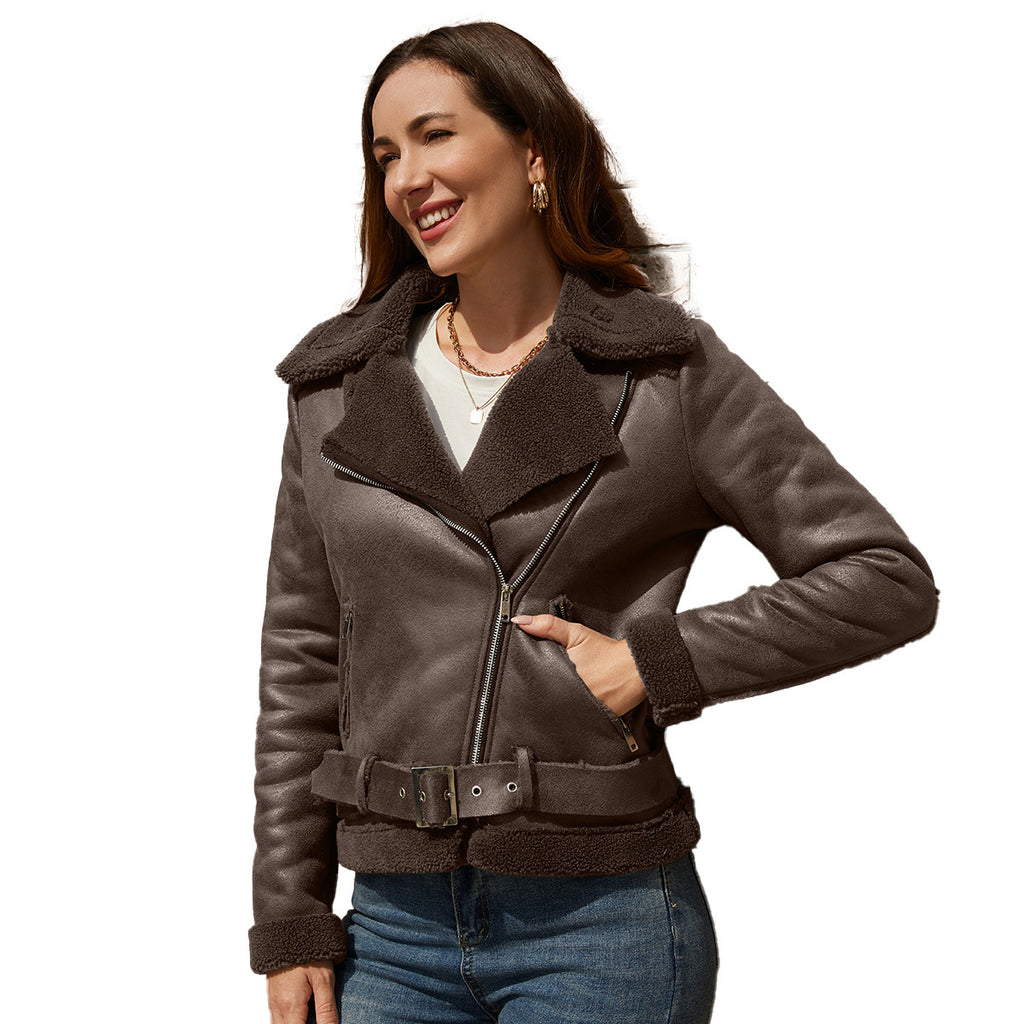 Women's Belt Turn-down Collar Coat by DC-THE CEO
