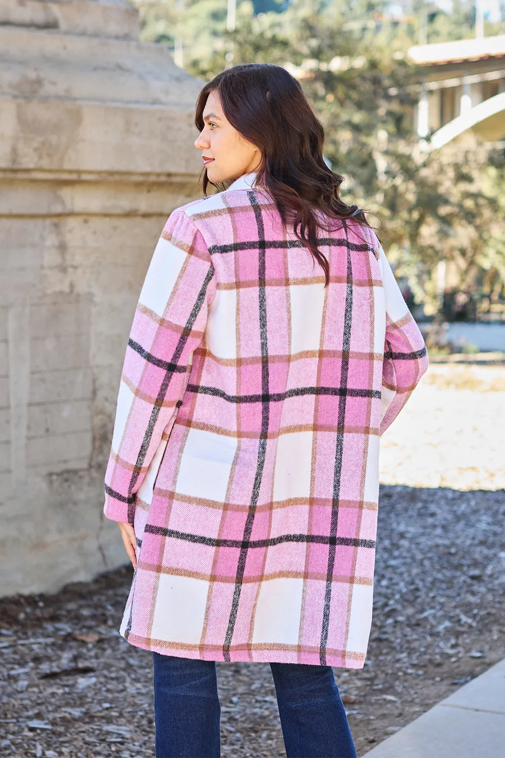 Double Take Full Size Plaid Button Up Lapel Collar Coat by Trendsi
