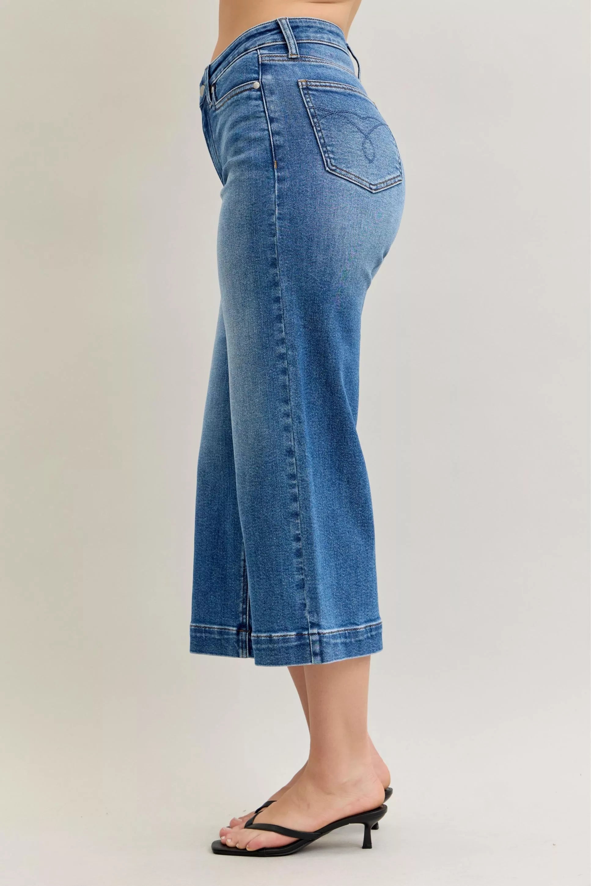 Judy Blue Mid Rise Crop Wide Leg Jeans by Trendsi