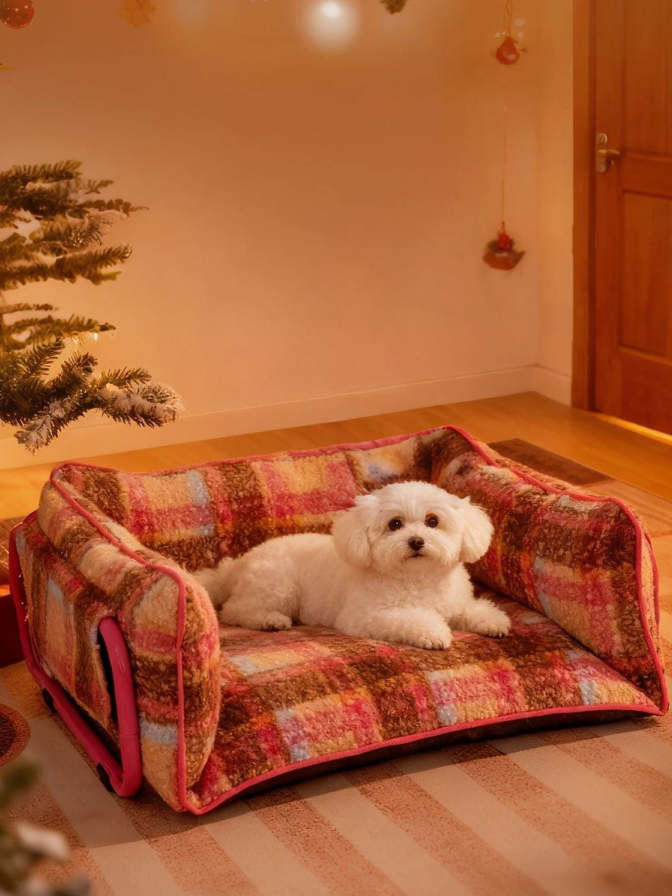Plaid Pattern Plush Sofa Pet Bed by Trendsi