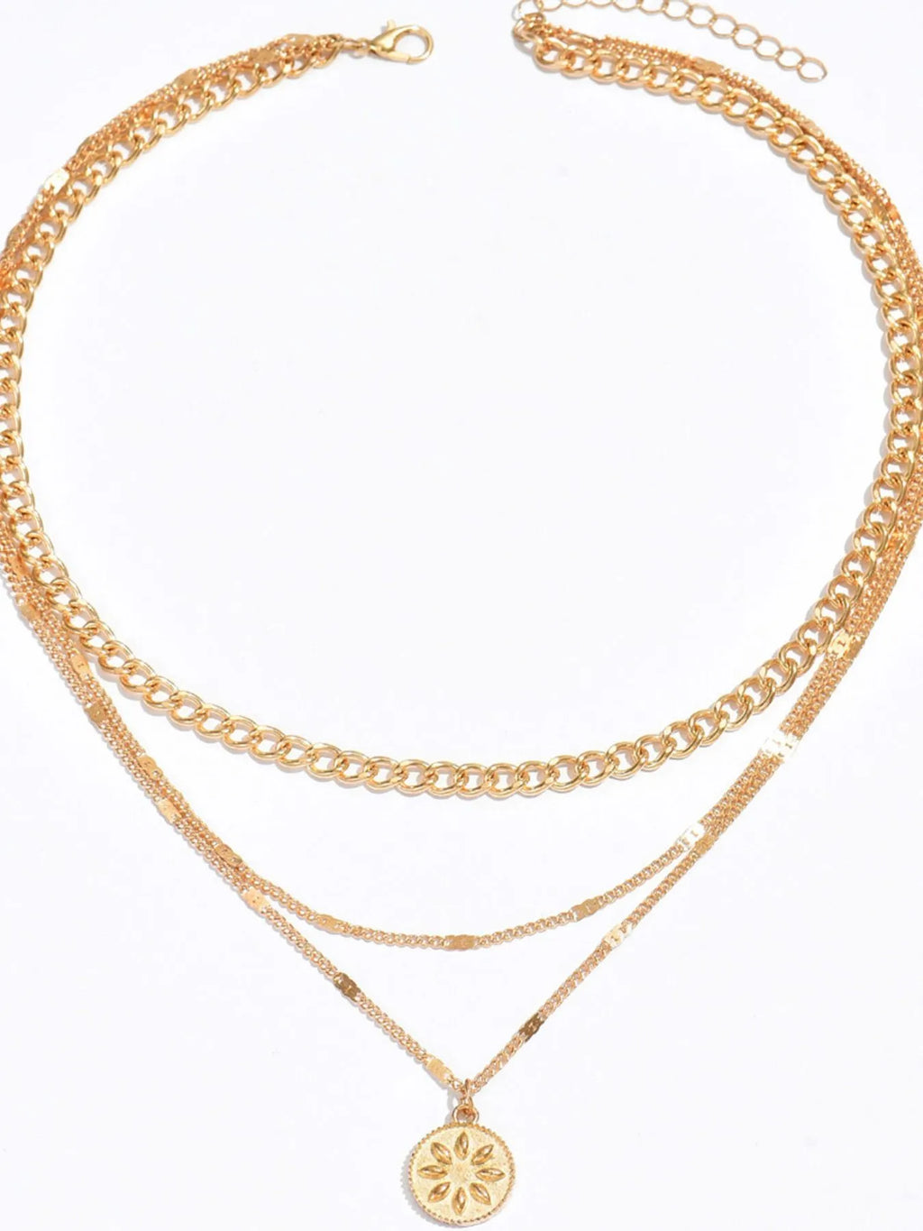 18K Gold-Plated Layered Necklace with Sun Medallion Pendant by Trendsi