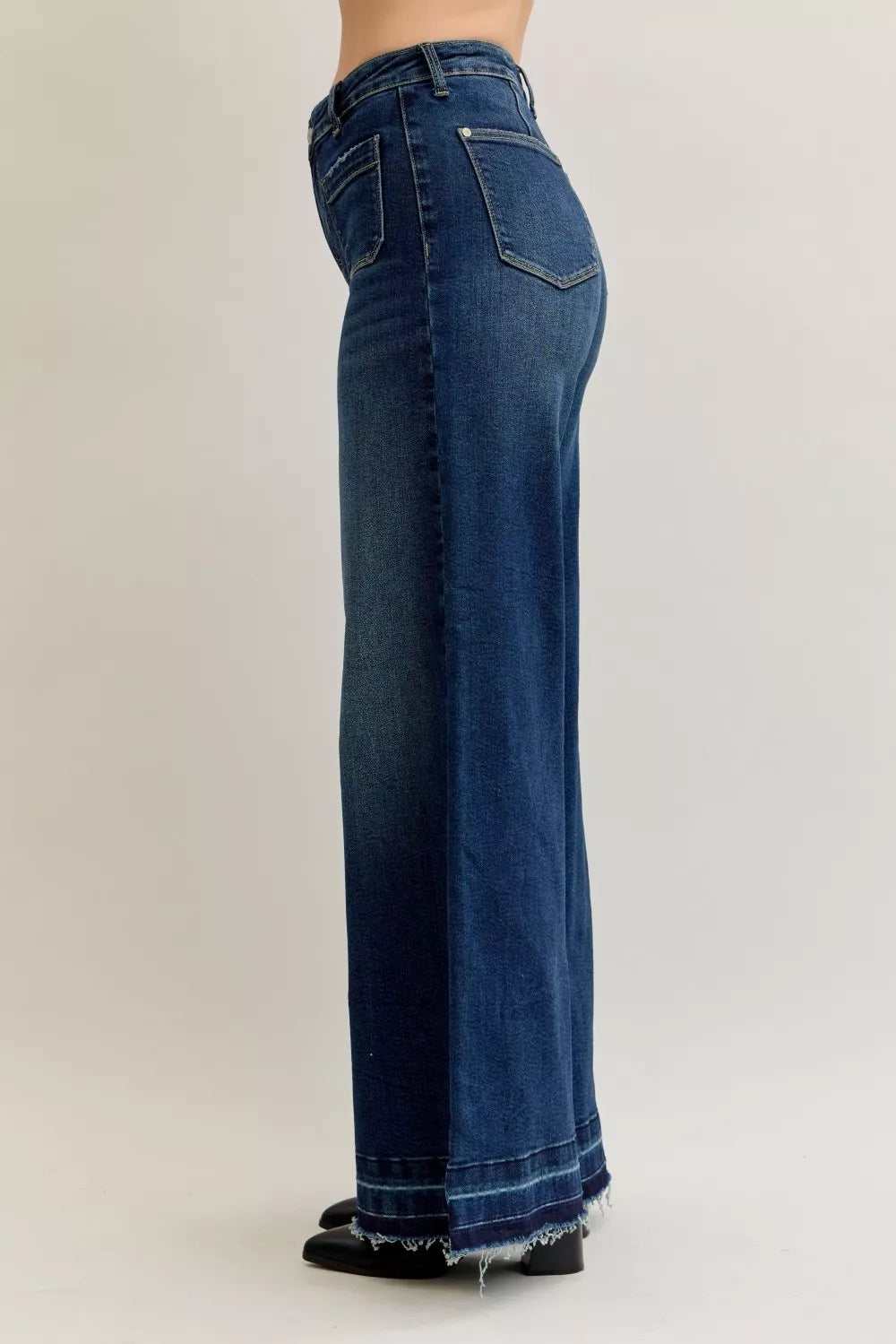 Judy Blue High Waist Palazzo Jeans with Front Patch Pockets by Trendsi
