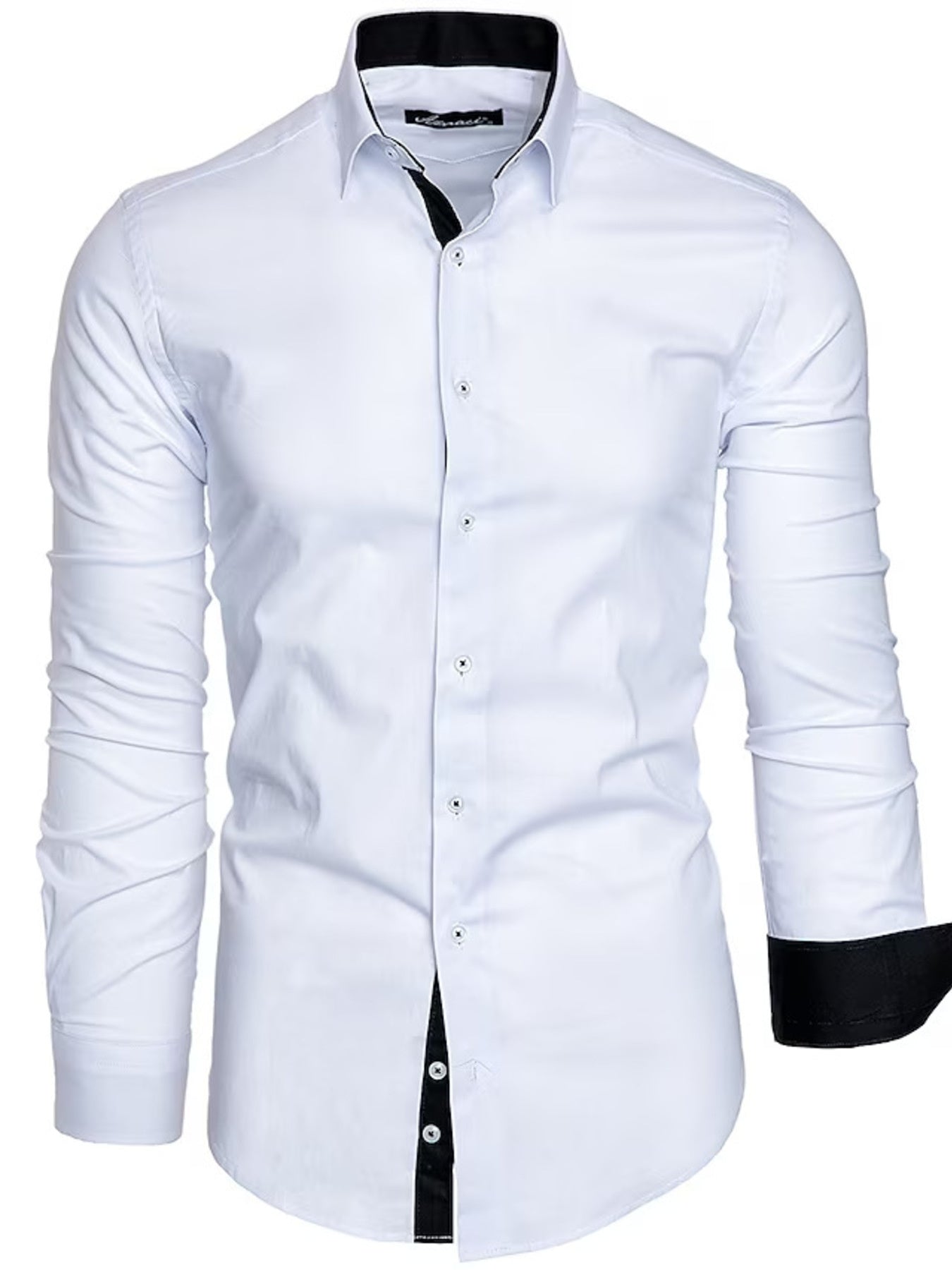 Men's Slim Fit Contrast Trim Long Sleeve Shirt by Trendsi