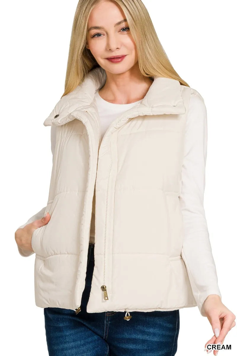 Zenana High Neck Zip-Up Vest Coat by Trendsi