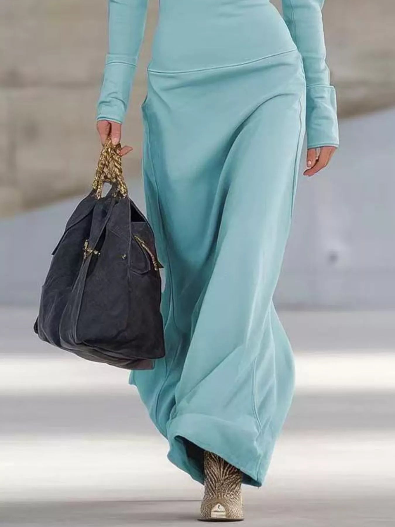 Zip Collar Long Sleeve Maxi Dress by Trendsi