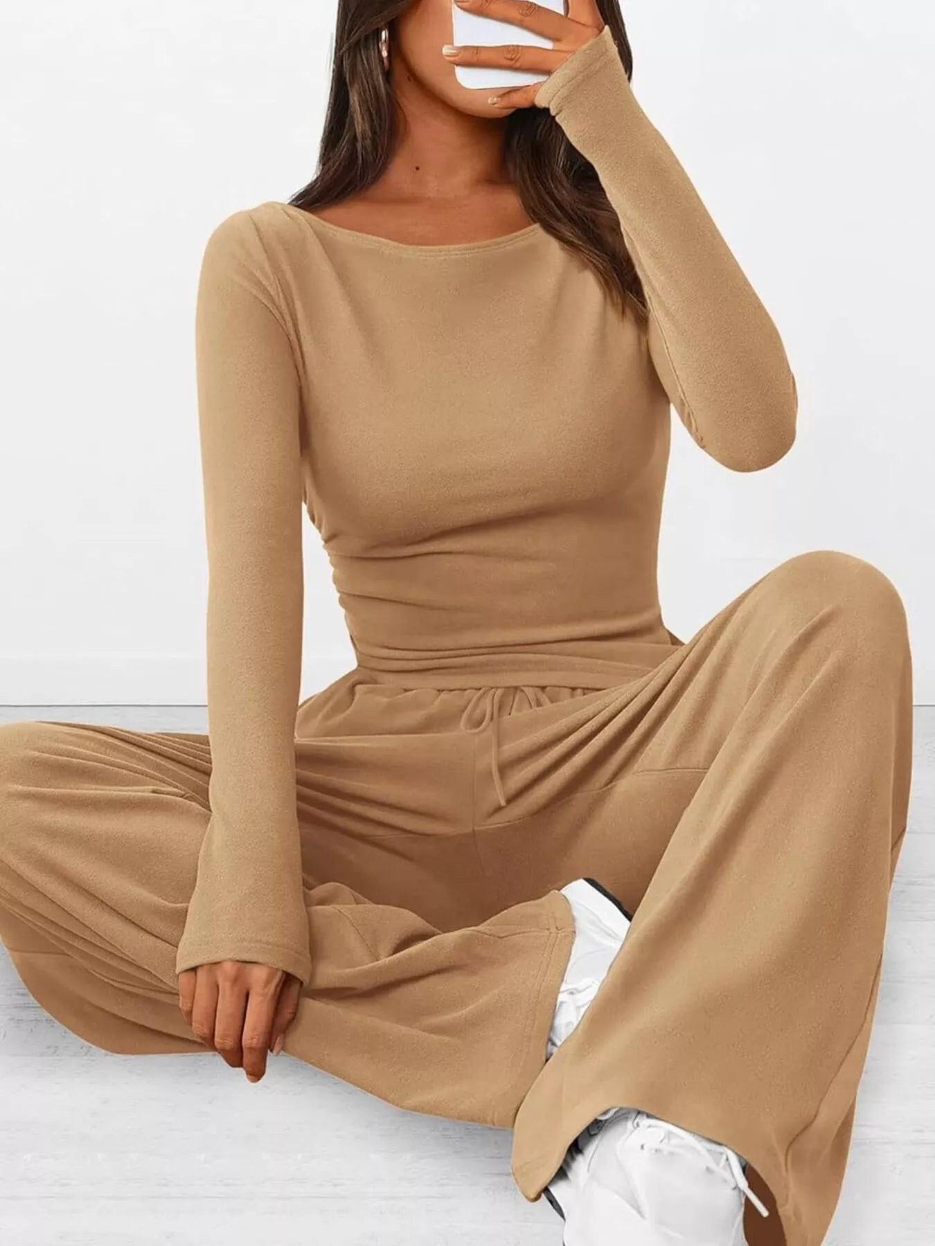 Long Sleeve Top and Wide Leg Pants Set by Trendsi