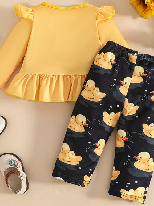 Children's Cute Duck Print Long Sleeve Top and Pants Set by Trendsi