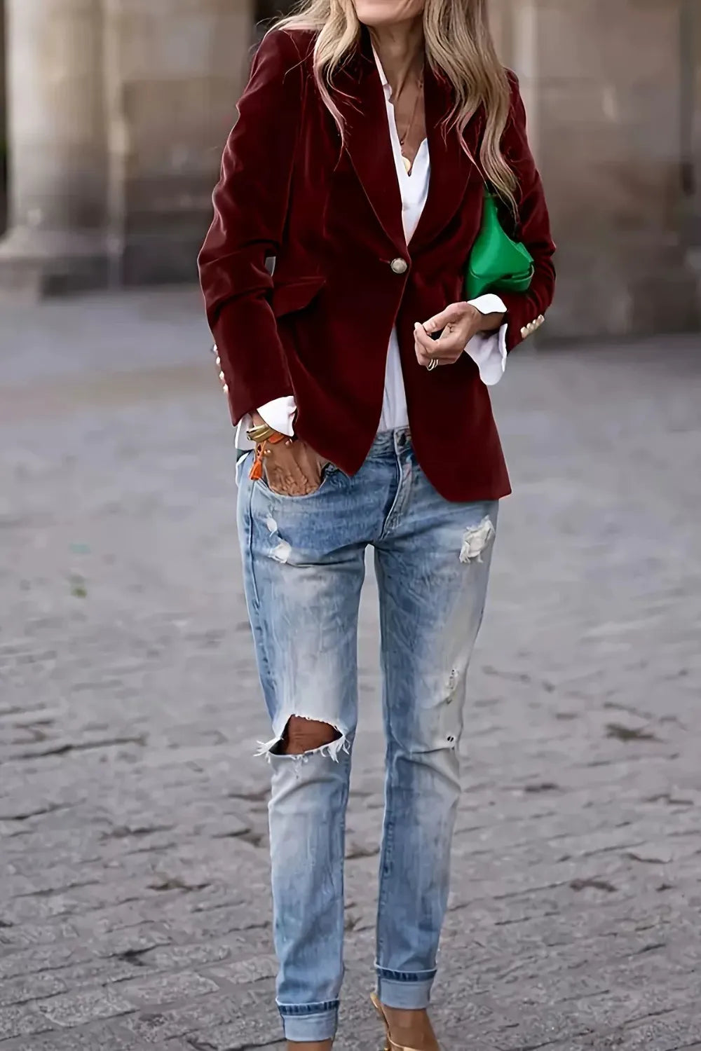 Lapel Collar One Button Blazer by Trendsi