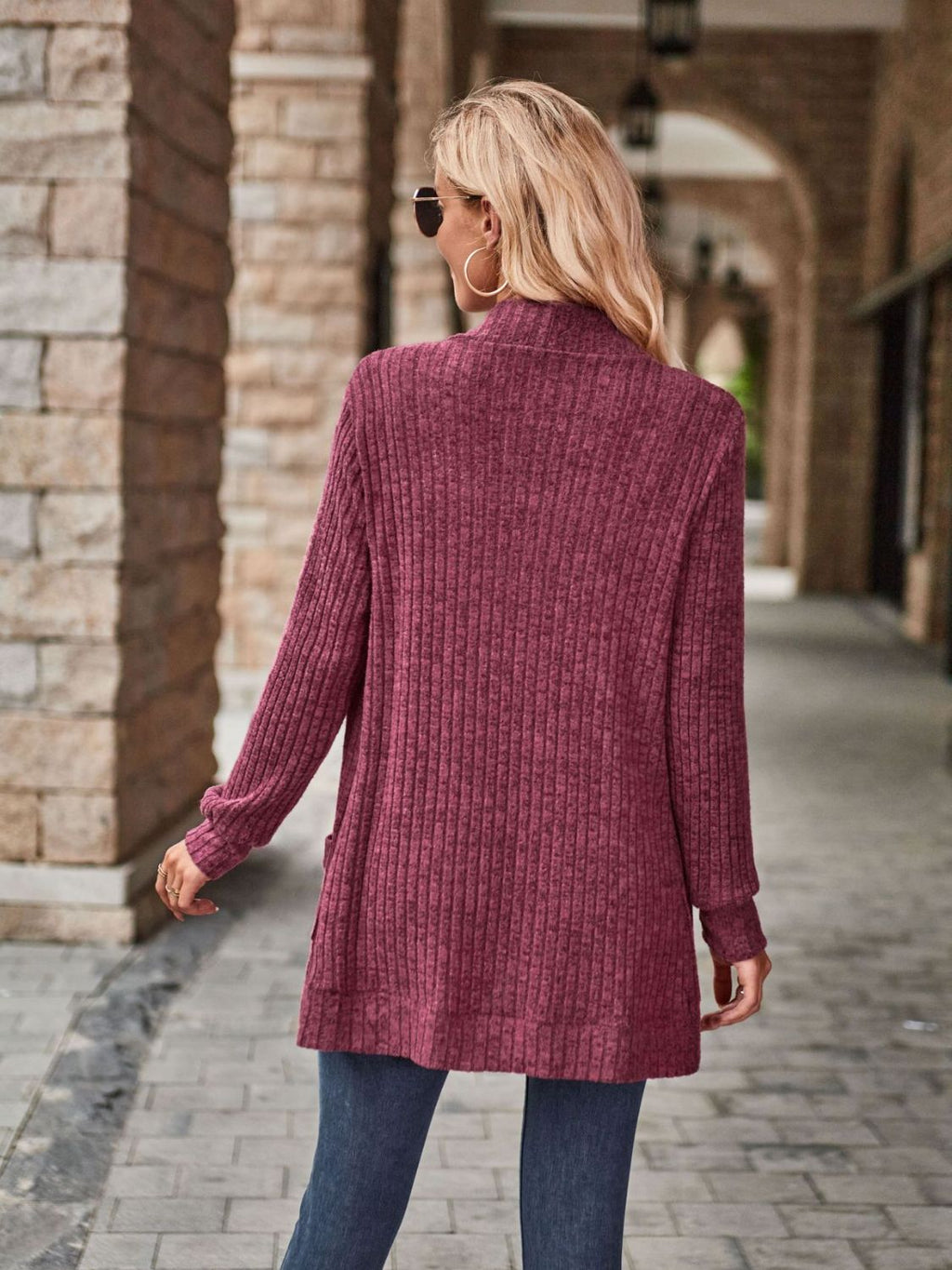 Open Front Cardigan with Pockets by Trendsi