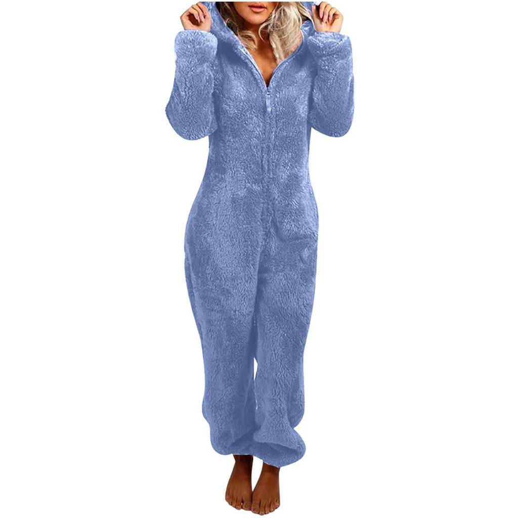 Fleece-lined Thickened Furry Jumpsuit Hooded Pajamas by DC-THE CEO