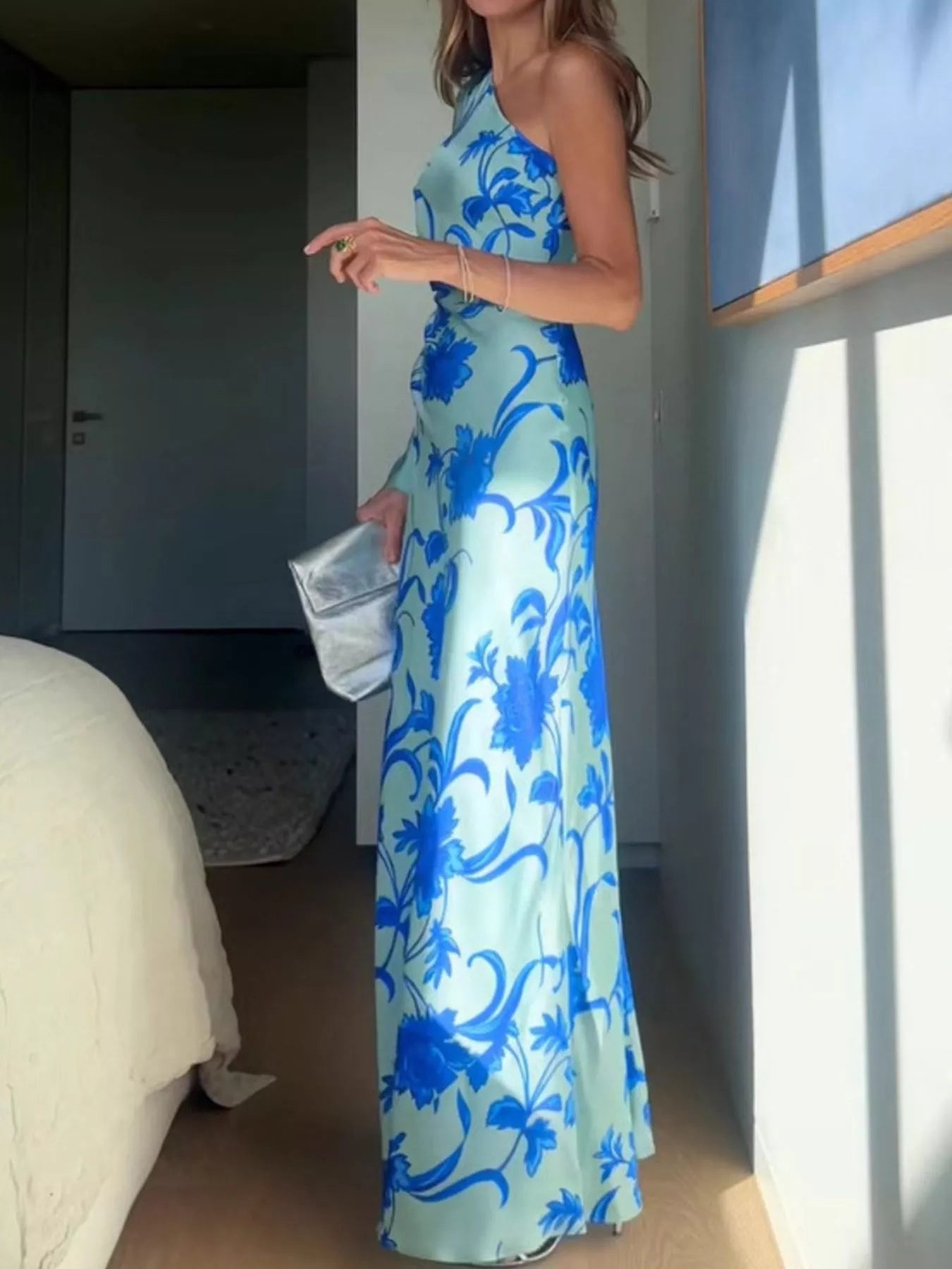 Floral Print One-Shoulder Maxi Dress by Trendsi
