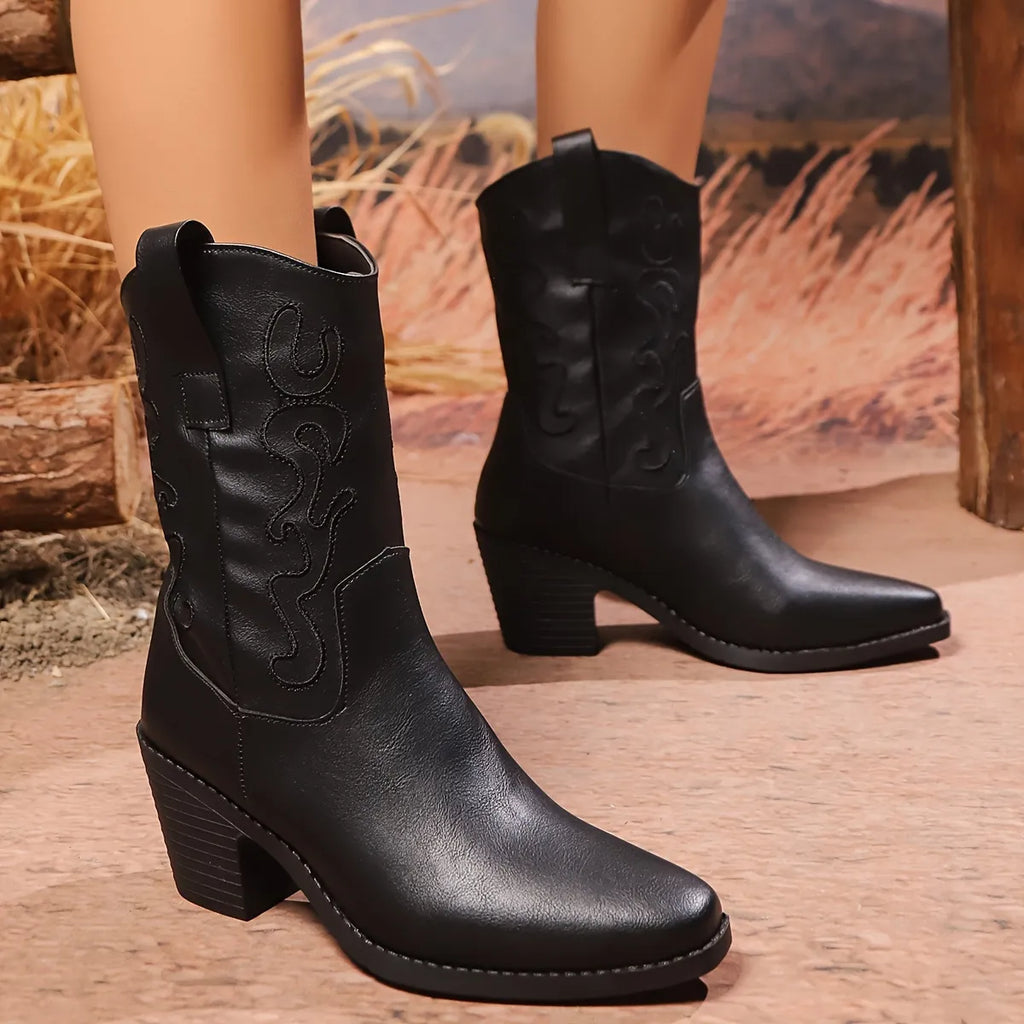 Point Toe Block Heels Boots by Trendsi