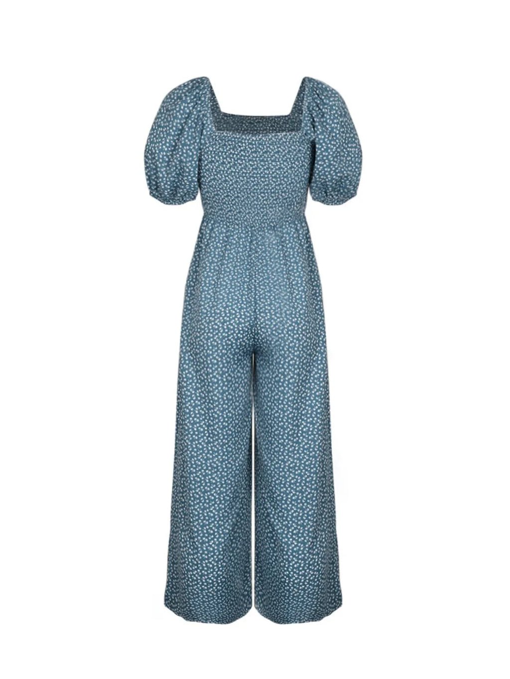 Printed Square Neck Puff Sleeve Jumpsuit by Trendsi